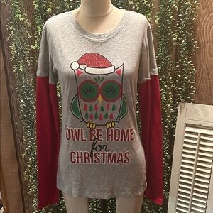Festive Owl Christmas Sweater - Gray and Red